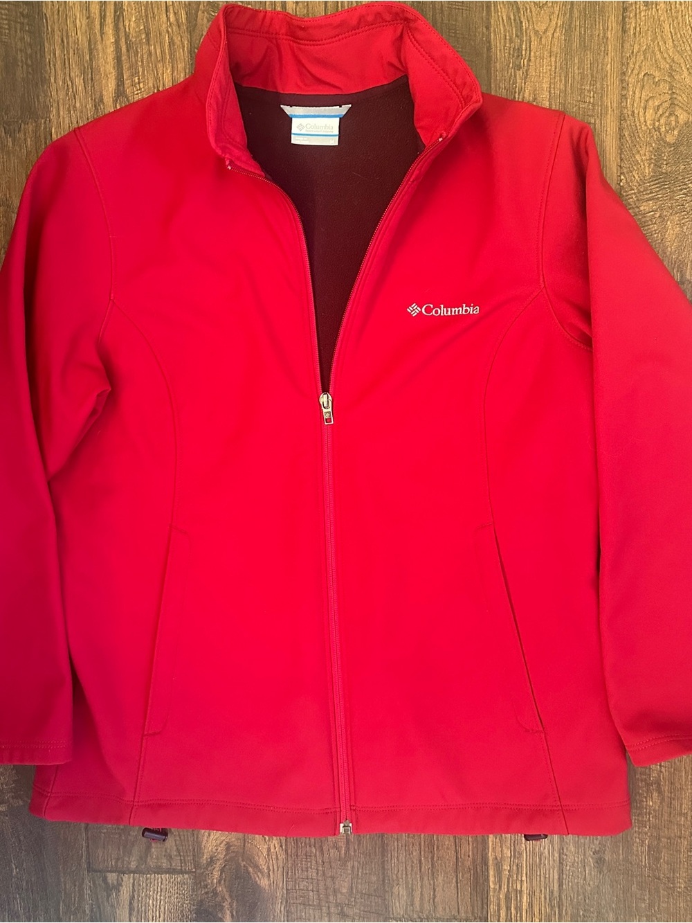Columbia Softshell Jacket Womens Medium Red Full Zip Fleece Lined Outdoor Coat